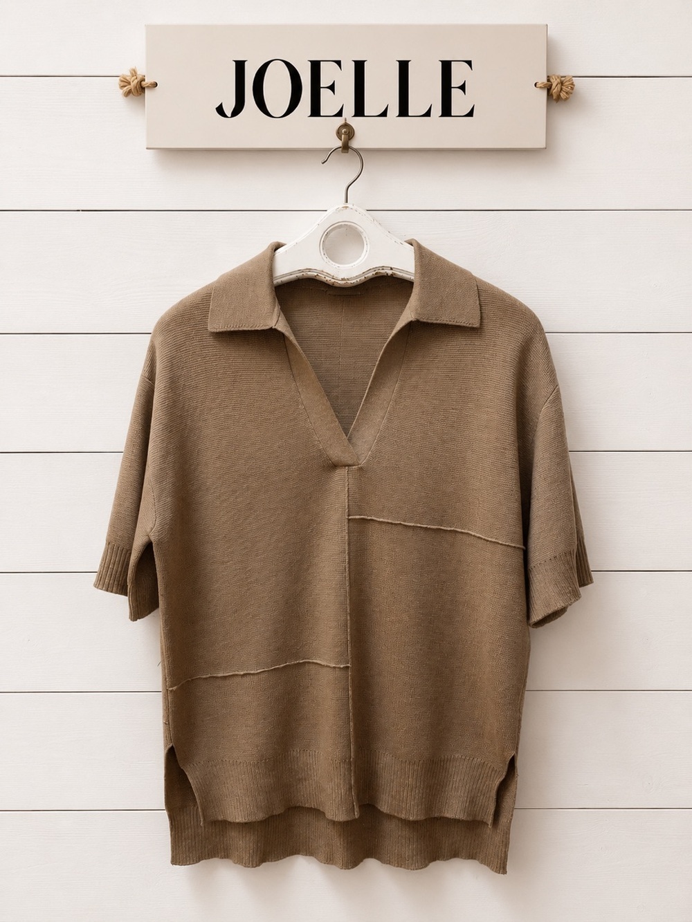 JOELLE Beige Knit Polo Sweater Top Size P/S